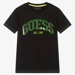 Guess-Junior Boys Black Cotton Logo T-Shirt | Childrensalon Outlet