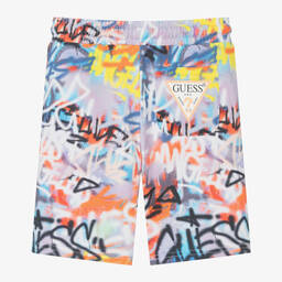 Guess-Junior Boys Blue Cotton Graffiti Shorts | Childrensalon Outlet