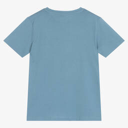 Guess-Junior Boys Blue Cotton Logo T-Shirt | Childrensalon Outlet