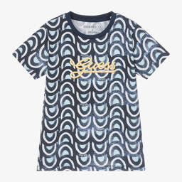 Guess-Junior Boys Blue Graphic Cotton T-Shirt | Childrensalon Outlet
