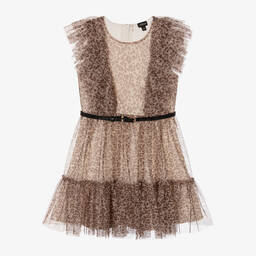 Guess-Junior Girls Beige & Brown Leopard Tulle Dress | Childrensalon Outlet