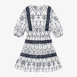 Guess-Junior Girls White & Blue Cotton Broderie Dress | Childrensalon Outlet