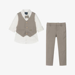 Guess-Little Gentlemen's Beige Striped Ensemble | Childrensalon Outlet