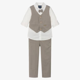 Guess-Little Gentlemen's Beige Striped Ensemble | Childrensalon Outlet