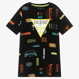 Guess-Teen Boys Black Cotton Printed T-Shirt | Childrensalon Outlet