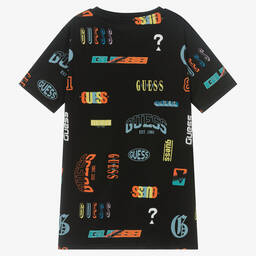 Guess-Teen Boys Black Cotton Printed T-Shirt | Childrensalon Outlet