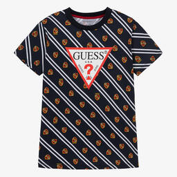 Guess-تيشيرت تينز ولادي قطن لون أسود وأبيض | Childrensalon Outlet