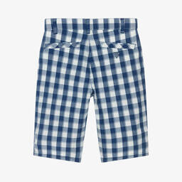 Guess-Teen Boys Blue Check Cotton Shorts | Childrensalon Outlet