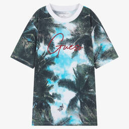 Guess-تيشيرت تينز ولادي قطن لون أخضر وأزرق | Childrensalon Outlet