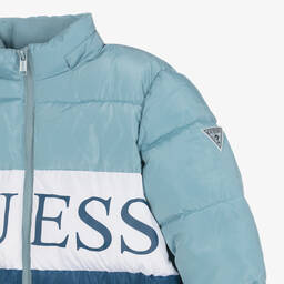 Guess-Teen Boys Blue Hooded Puffer Jacket | Childrensalon Outlet