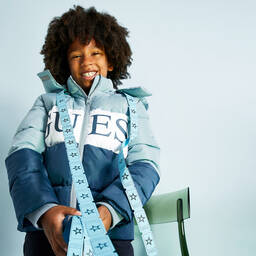 Guess-Teen Boys Blue Hooded Puffer Jacket | Childrensalon Outlet