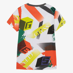 Guess-تيشيرت تينز ولادي قطن لون أخضر وبرتقالي | Childrensalon Outlet