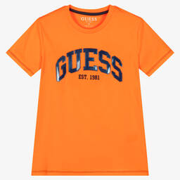 Guess-Teen Boys Orange Cotton Logo T-Shirt | Childrensalon Outlet