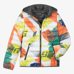 Guess-Teen Boys Orange & Green Puffer Jacket | Childrensalon Outlet