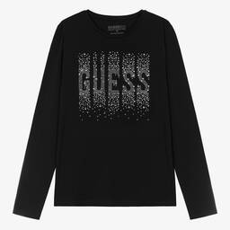 Guess-Teen Girls Black & Silver Diamanté Top | Childrensalon Outlet