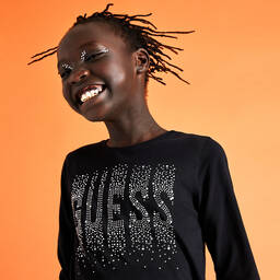Guess-Teen Girls Black & Silver Diamanté Top | Childrensalon Outlet
