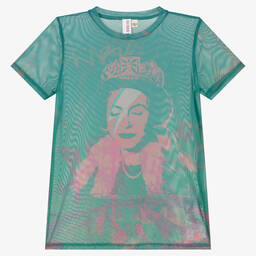 Guess-Teen Girls Blue Mesh Banksy T-Shirt | Childrensalon Outlet