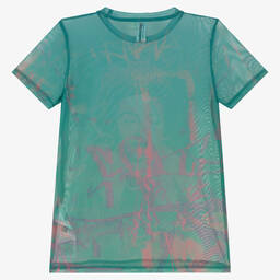 Guess-Teen Girls Blue Mesh Banksy T-Shirt | Childrensalon Outlet