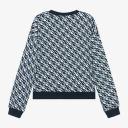 Guess-سويتشيرت للمراهقات قطن عضوي لون كحلي وأبيض | Childrensalon Outlet