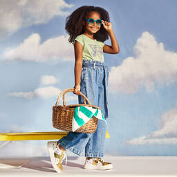 Guess-Teen Girls Mid-Blue Denim Wide Leg Jeans | Childrensalon Outlet