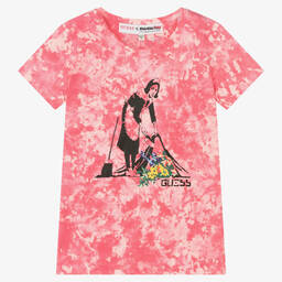 Guess-Teen Girls Pink Tie-Dye Banksy T-Shirt | Childrensalon Outlet