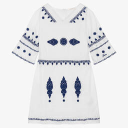 Guess-فستان تينز بناتي قطن لون أبيض وكحلي | Childrensalon Outlet