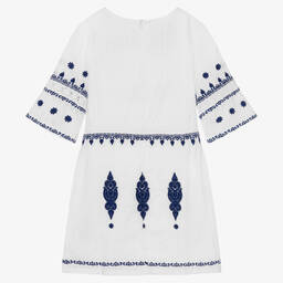 Guess-فستان تينز بناتي قطن لون أبيض وكحلي | Childrensalon Outlet
