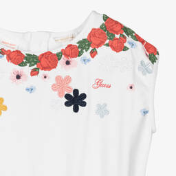 Guess-فستان تينز بناتي قطن لون أبيض وطبعة ملونة | Childrensalon Outlet