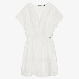 Guess-فستان تينز بناتي قطن بلوميتي فوال لون أبيض | Childrensalon Outlet