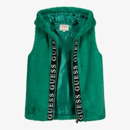 Guess-Teen Green Faux Fur Logo Gilet | Childrensalon Outlet