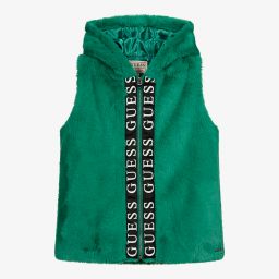 Guess-Teen Green Faux Fur Logo Gilet | Childrensalon Outlet