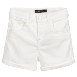 Guess-Teen White Denim Logo Shorts | Childrensalon Outlet