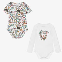 Guess-White Cotton Bodyvests (2 Pack) | Childrensalon Outlet