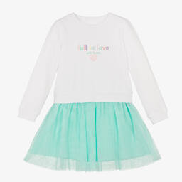 Guess-White & Green Tulle Dress | Childrensalon Outlet