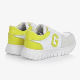 جيس-ترينرز بأربطة جلد لون أبيض وأخضر ليموني للأولاد | Childrensalon Outlet