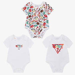 Guess-أوفرول بادي قطن جيرسي لون أبيض (عدد 3) | Childrensalon Outlet