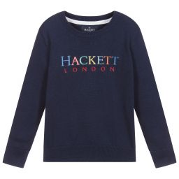 هاكيت London-Navy Blue cotton Logo Sweater | Childrensalon Outlet