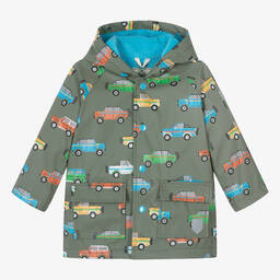 Hatley-Baby Boys Green Cars Hooded Raincoat | Childrensalon Outlet