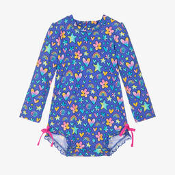 Hatley-Baby Girls Blue Doodles Swimsuit (UPF50+) | Childrensalon Outlet