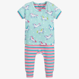 هاتلي-بيجاما قطن عضوي لون أزرق تركواز وزهري للمولودات | Childrensalon Outlet