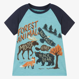 Hatley-Boys Blue Cotton Forest Animal T-Shirt | Childrensalon Outlet