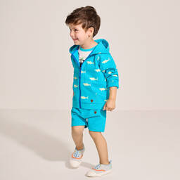 Hatley-Boys Blue Cotton Shark Zip-Up Hoodie | Childrensalon Outlet