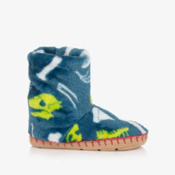 Hatley-Boys Cosy Blue Dino Slippers | Childrensalon Outlet