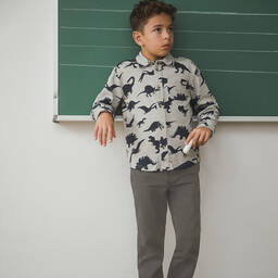 Hatley-Boys Grey Cotton Dino Shirt | Childrensalon Outlet
