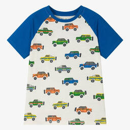 Hatley-Boys Ivory & Blue Cotton Car T-Shirt | Childrensalon Outlet