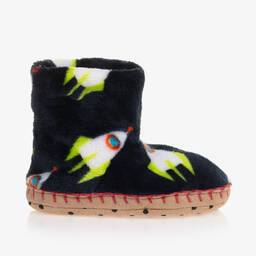 Hatley-Boys Navy Blue Rocket Man Slippers | Childrensalon Outlet