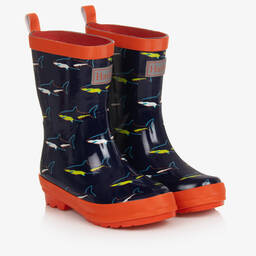 هاتلي-Boys Navy Blue Shark Rain Boots | Childrensalon Outlet