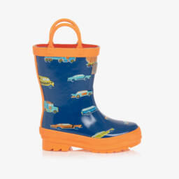 Hatley-Boys Navy & Orange Car Wellies | Childrensalon Outlet