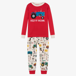 Little Blue House by Hatley-Boys Red & Beige Cotton Tractor Pyjamas | Childrensalon Outlet