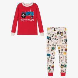 Little Blue House by Hatley-Boys Red & Beige Cotton Tractor Pyjamas | Childrensalon Outlet